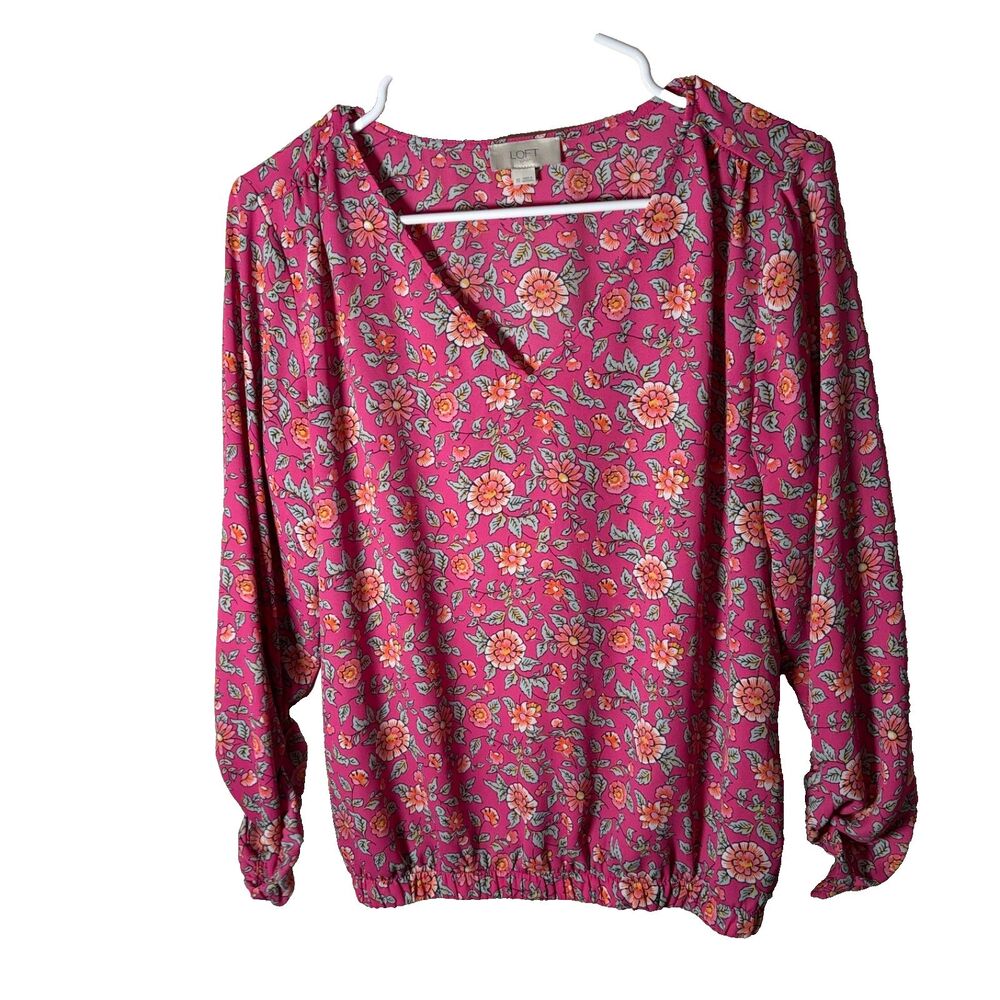 Loft Blouse Women's XS Pink Floral 3/4 Sleeve Lightweight Casual Shirt Top